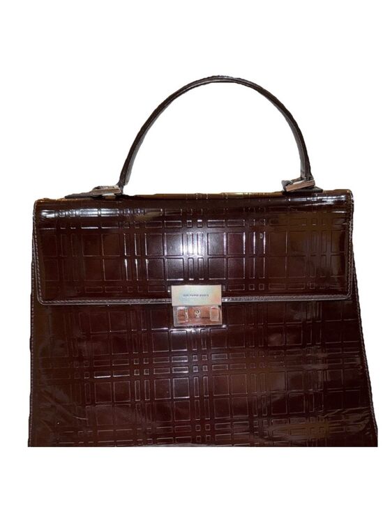 Burberry Handbags - Burberry Nova Check Patent Leather Top Handle Bag